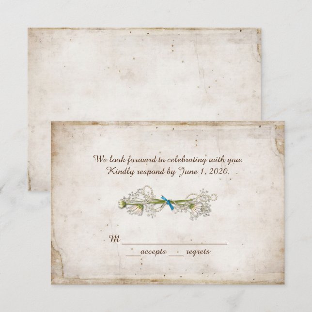 RSVP bröllop - tusenskönasbukett med pärlor Inbjudningar (Fram/baksida)