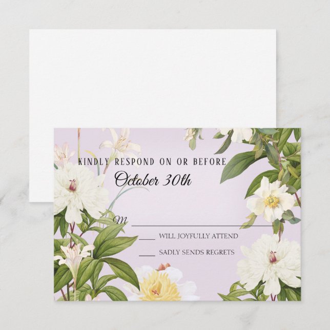 RSVP Bröllop Vintage Lavendel Elfenbensvit Ros Peo Inbjudningar (Fram/baksida)