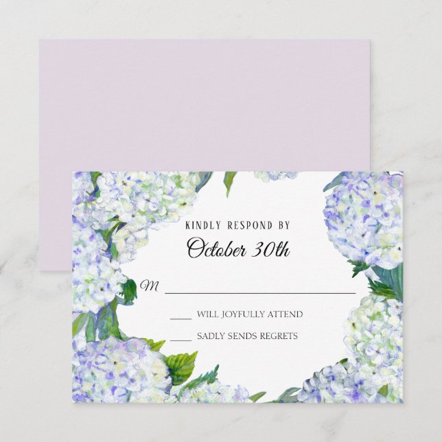 RSVP Bröllopsblommig Syrlilja och Vita Hydrangeor Inbjudningar (Fram/baksida)