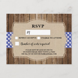 RSVP Bröllopskort Blå Gingham BBQ Burlap Inbjudningar