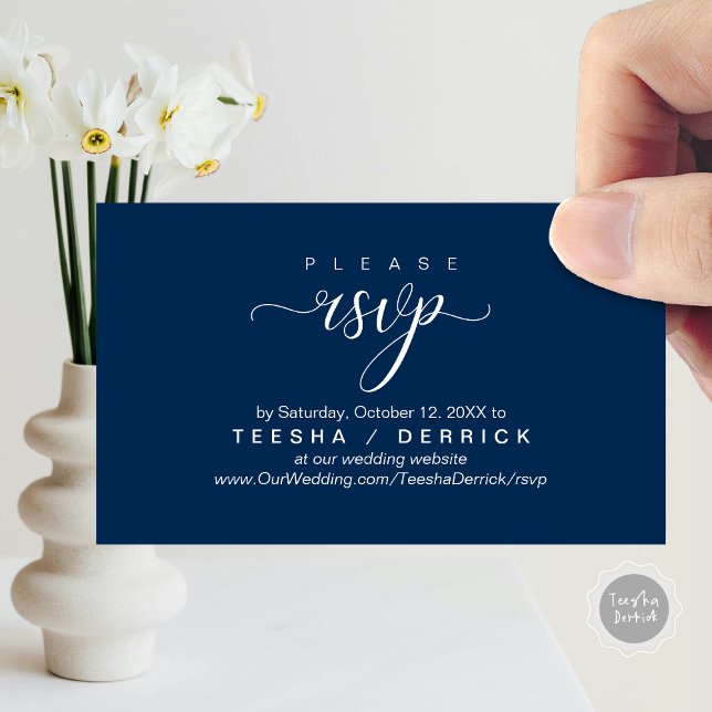 RSVP Bröllopswebbplats Påminnelse, Modernt Klassis Tilläggskort (RSVP Wedding Website Reminder, Modern Classy Enclosure Card, in Navy Blue)