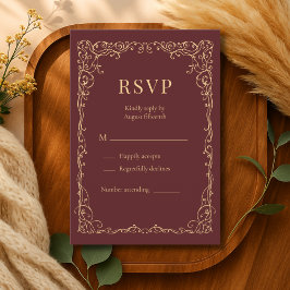RSVP Burgundy Gold Minimalist Wedding OSA Kort