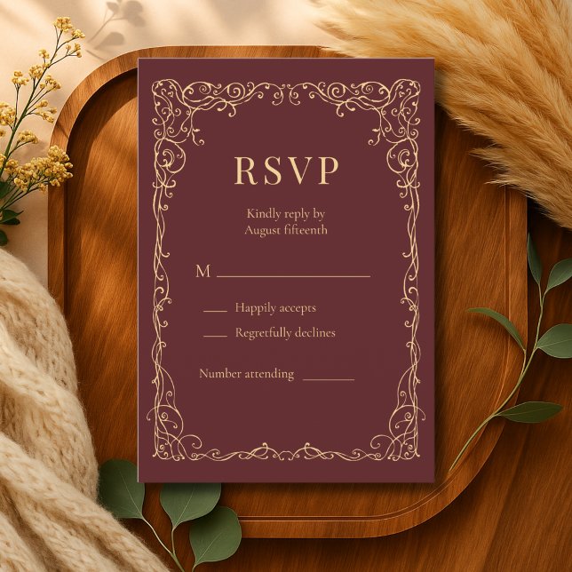 RSVP Burgundy Gold Minimalist Wedding OSA Kort (Skapare uppladdad)