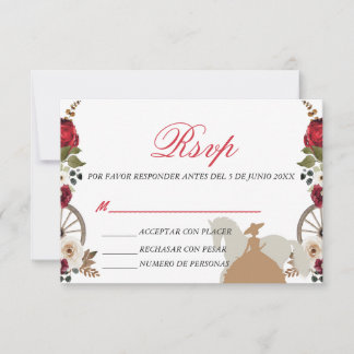 RSVP Card Quinceanera Red Charra Watercolor  Tack Kort