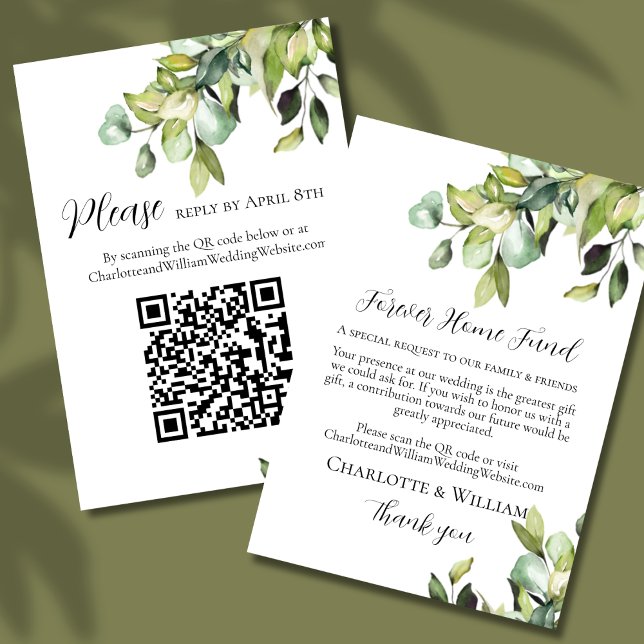 RSVP Cash Fund QR-kod Eleganta Gröna Botaniska Tilläggskort (Skapare uppladdad)
