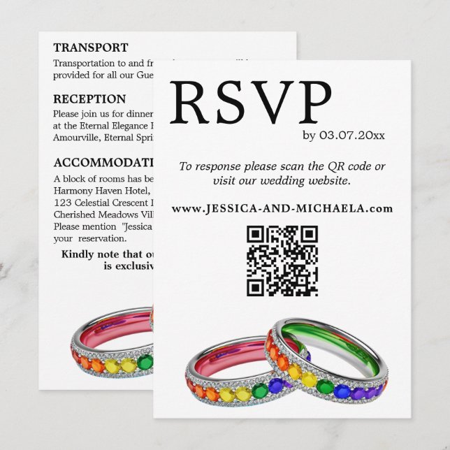 🌈 RSVP+Detaljer  HBTQ Invävd i Pride Tilläggskort (Fram/baksida)