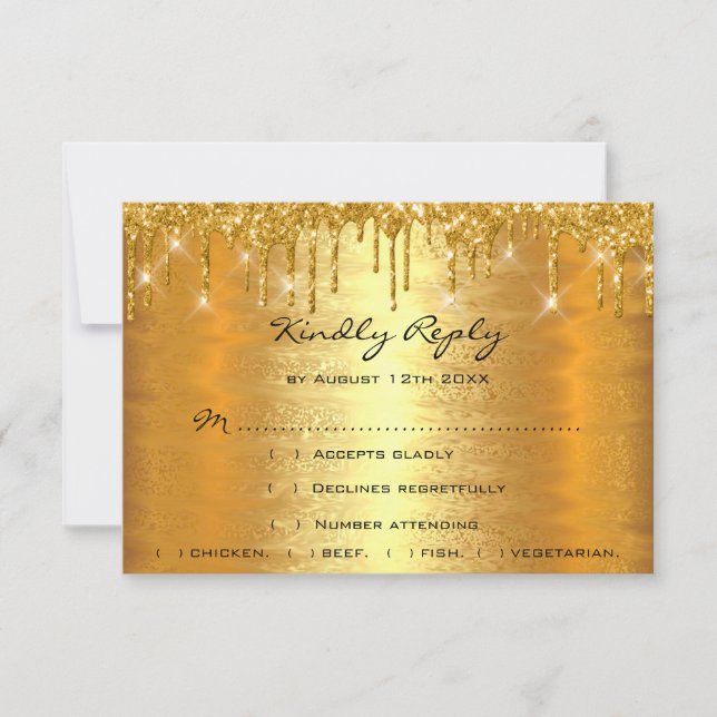 RSVP Dricker Guld Glänsande Bröllop Jubileum Lyx OSA Kort (Framsida)