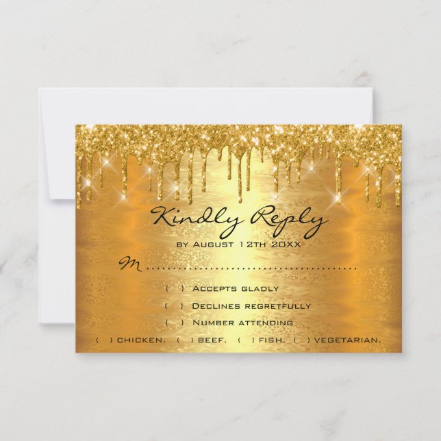 RSVP Drips Guld Glitter Bröllop årsdag Brud OSA Kort (Framsida)