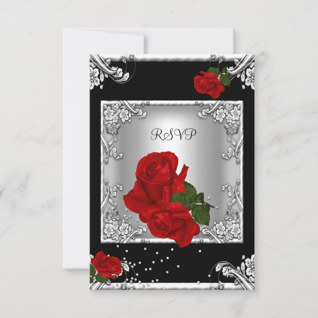 RSVP Elegant 50-årsfest Röda Roser Silver OSA Kort (Framsida)