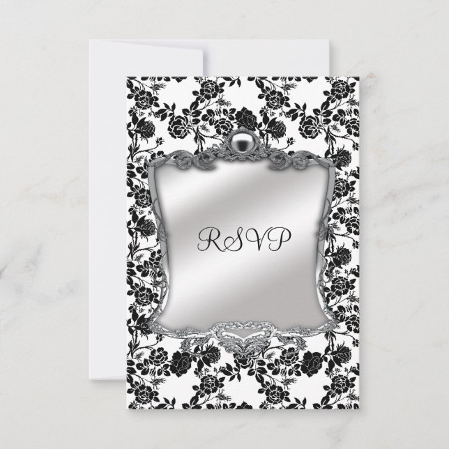 RSVP Elegant 50-årsfirande Silver Svart Vitt Fl OSA Kort (Framsida)