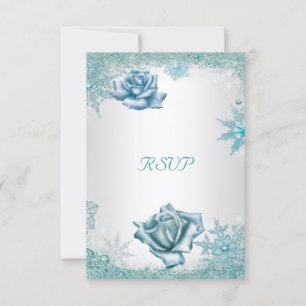 RSVP Elegant Bröllop Glitter Teal Blå vita Rosor OSA Kort