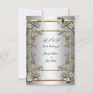 RSVP Elegant Bröllop Guld Ros Silver Vit OSA Kort