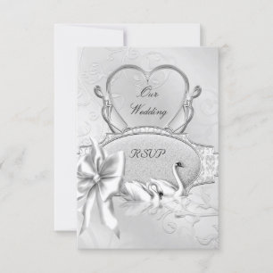 RSVP Elegant Bröllop Silver Vita Svanar Hjärtforma OSA Kort