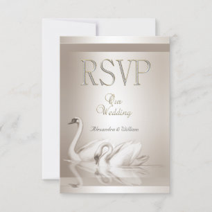 RSVP Elegant Bröllop Svanar Damask Kräm Vit OSA Kort