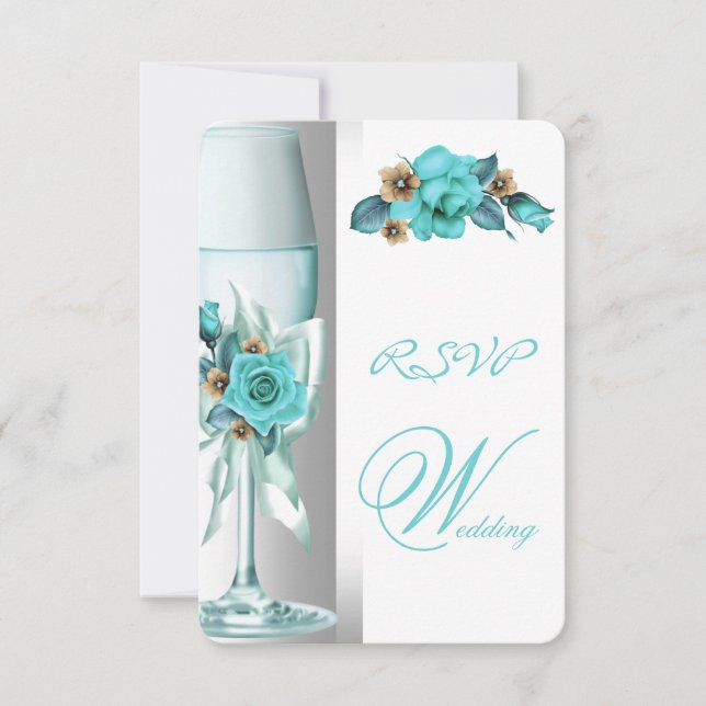 RSVP Elegant Bröllop Teal Vit Beige Ros Inbjudningar (Framsida)