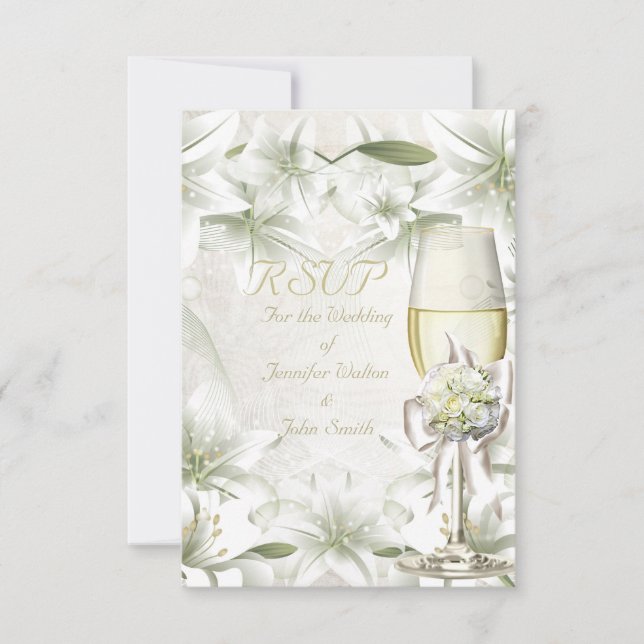 RSVP Elegant Bröllop Vit Beige Grön Champagne OSA Kort (Framsida)