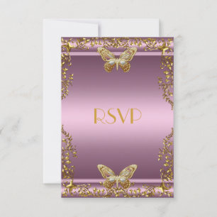 RSVP Elegant Födelsedag Rosa Guld Fjäril OSA Kort
