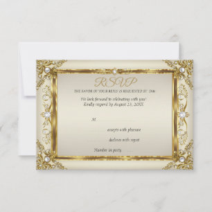 RSVP Elegant Guld Kräm Pärl Damast Födelsedag Inbjudningar