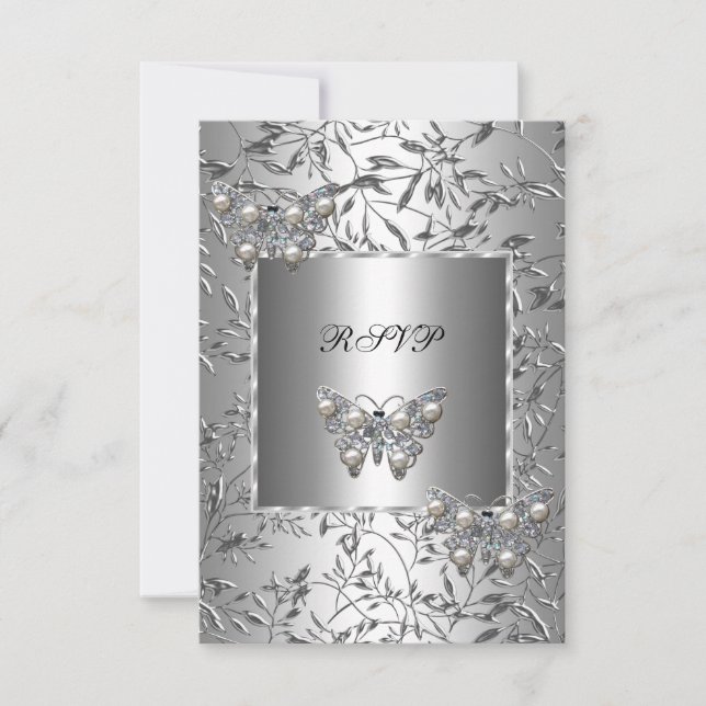 RSVP Elegant Silver Blommig Fjäril Smycke OSA Kort (Framsida)