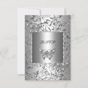 RSVP Elegant Silver Blommig Fjäril Smycke OSA Kort