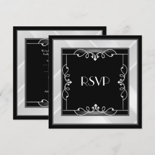 RSVP Elegant Svart Silver Vitt Art Deco Inbjudningar