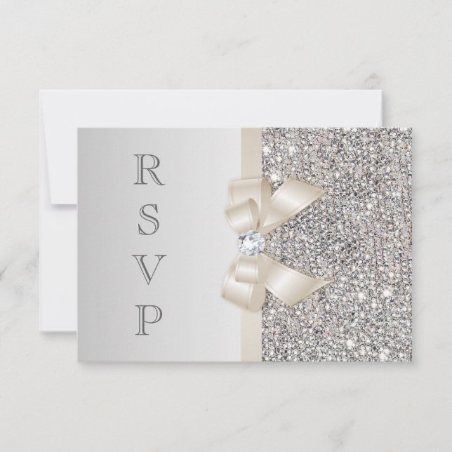 RSVP Falskt Silver Glitter Ljust Champagneband OSA Kort (Framsida)