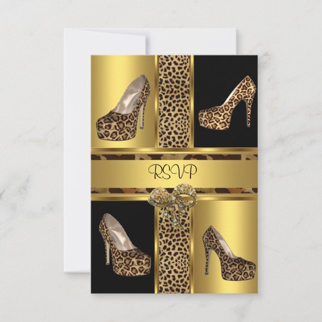 RSVP Fest Stövlar med hög klack Leopard Guld OSA Kort (Framsida)