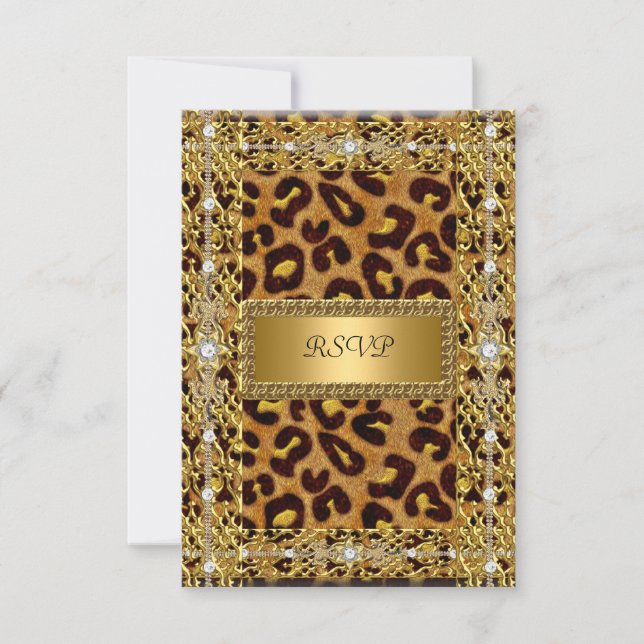 RSVP Födelsedagsfest Guld Svart Leopard Alla åldra OSA Kort (Framsida)