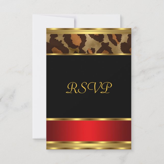 RSVP Födelsedagsfest Guld Svart Röd Leopard Inbjudningar (Framsida)