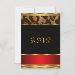 RSVP Födelsedagsfest Guld Svart Röd Leopard Inbjudningar