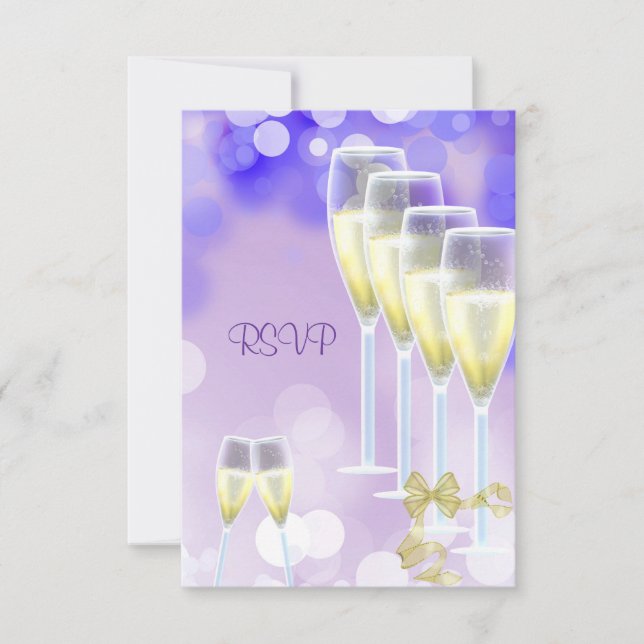 RSVP Födelsedagsfest Lila Champagneglas OSA Kort (Framsida)