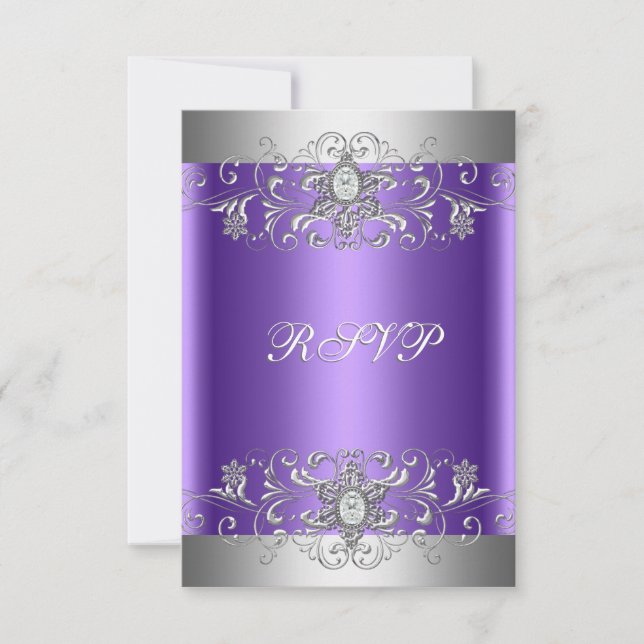 RSVP Födelsedagsfest Lila Silver Diamant OSA Kort (Framsida)