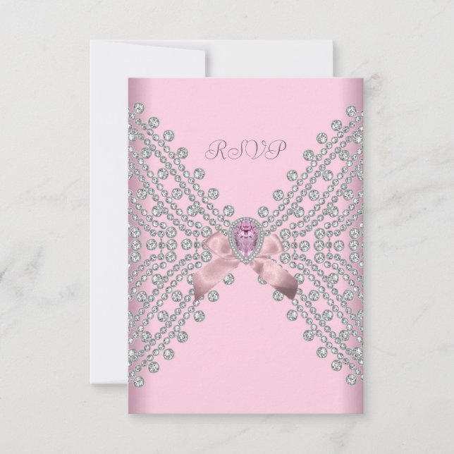 RSVP Födelsedagsfest Rosa Silver Vitt Diamant 2 OSA Kort (Framsida)