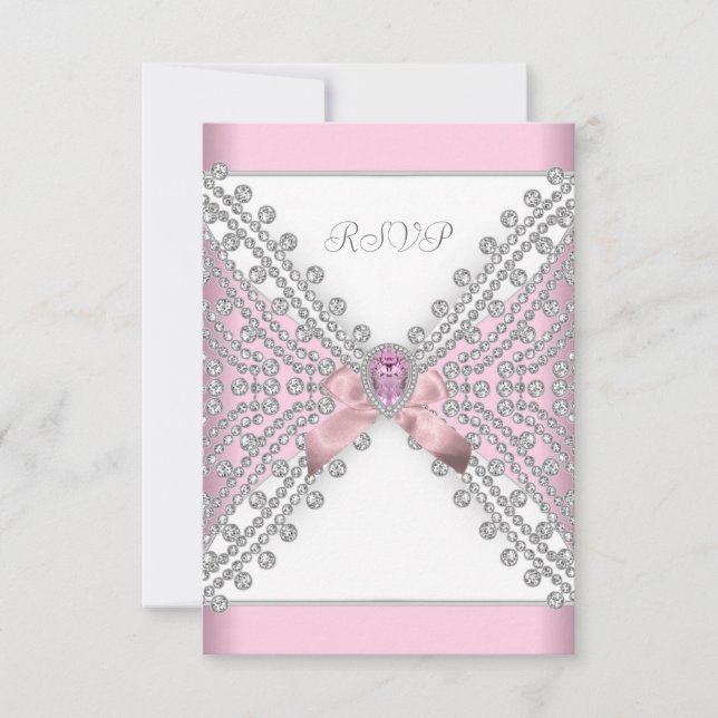RSVP Födelsedagsfest Rosa Silver Vitt Diamant OSA Kort (Framsida)