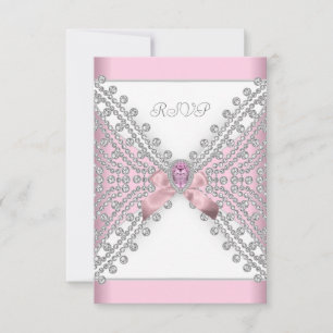 RSVP Födelsedagsfest Rosa Silver Vitt Diamant OSA Kort