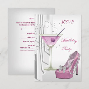 RSVP Födelsedagsfest Vit Rosa Martini Pärlsko Inbjudningar