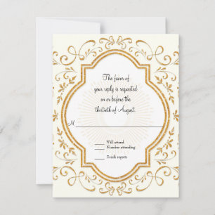 RSVP Fyrklöver Ram Skript Slingrande Guld Glitter OSA Kort
