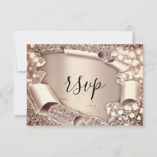 RSVP Glitter Bröllopsdusch Rose Gold Blommig OSA Kort