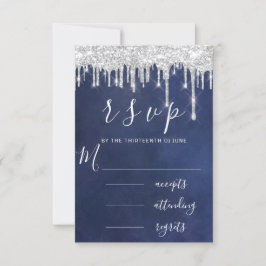 RSVP Grå Grå Silver Aqua Droppar Bröllop Blå Marin OSA Kort
