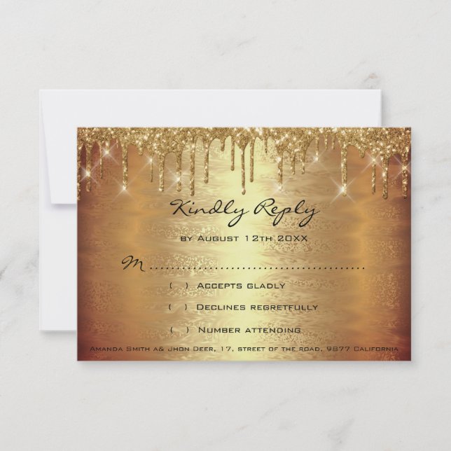 RSVP Guld Dropp Glitter Bröllop Brud Show OSA Kort (Framsida)