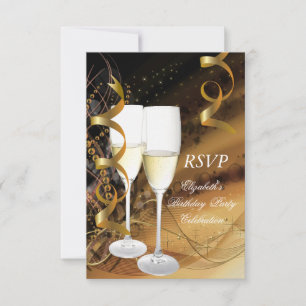 RSVP Guld Svart Födelsedagsfest Champagne OSA Kort
