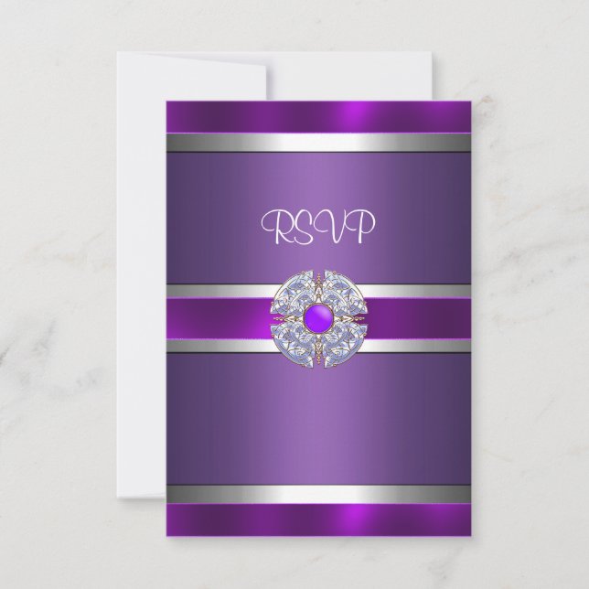 RSVP Juwel Purple Silver Trim Födelsedagsfest 3 OSA Kort (Framsida)
