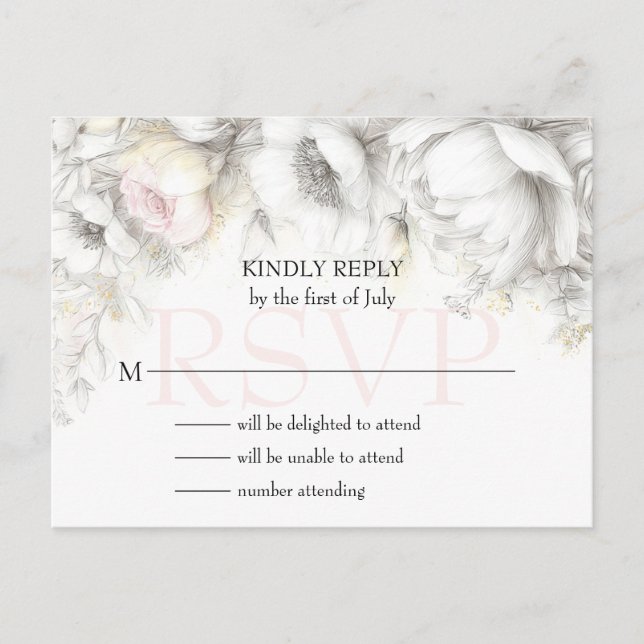 RSVP Klassisk Modern Elfenben och Rosafärgad Blomm Vykort (Framsida)