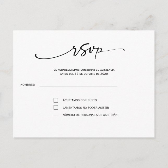 RSVP-kort Minimalistisk Elegant Bröllop | Utskrivb Vykort (Framsida)