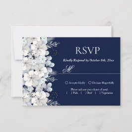 RSVP-kort vit blomma sakura marinblå OSA Kort