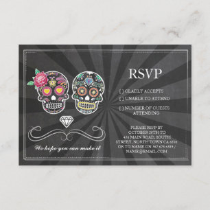 RSVP Kritbröllop Rustik Socker Skalle Blommiga Kor Inbjudningar