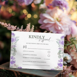 RSVP Lila Blommig Akvarell Bröllop   OSA Kort