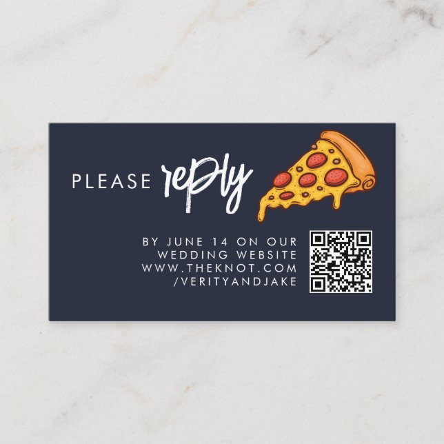 RSVP Marinblå PIZZA Modern Minimal Chic Bröllop Tilläggskort (Framsida)