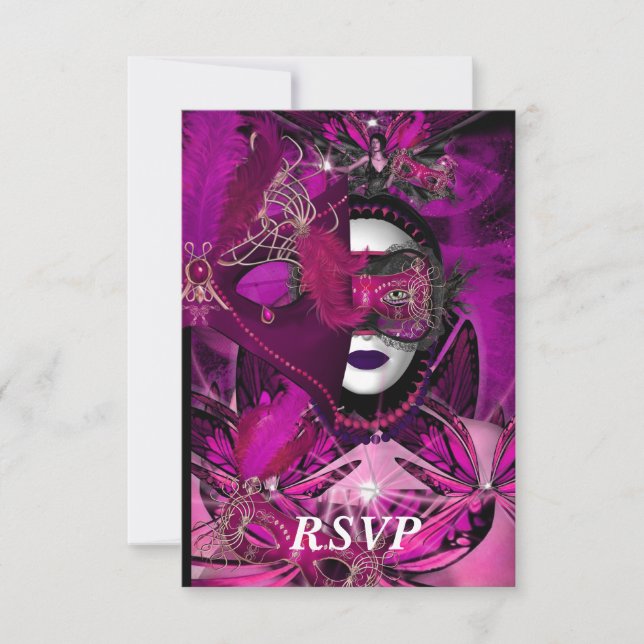 RSVP Maskeradbal Mask Svart Rosa Lila OSA Kort (Framsida)