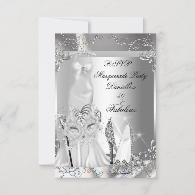 RSVP Maskeradfest Fantastisk 50 Silver OSA Kort (Framsida)